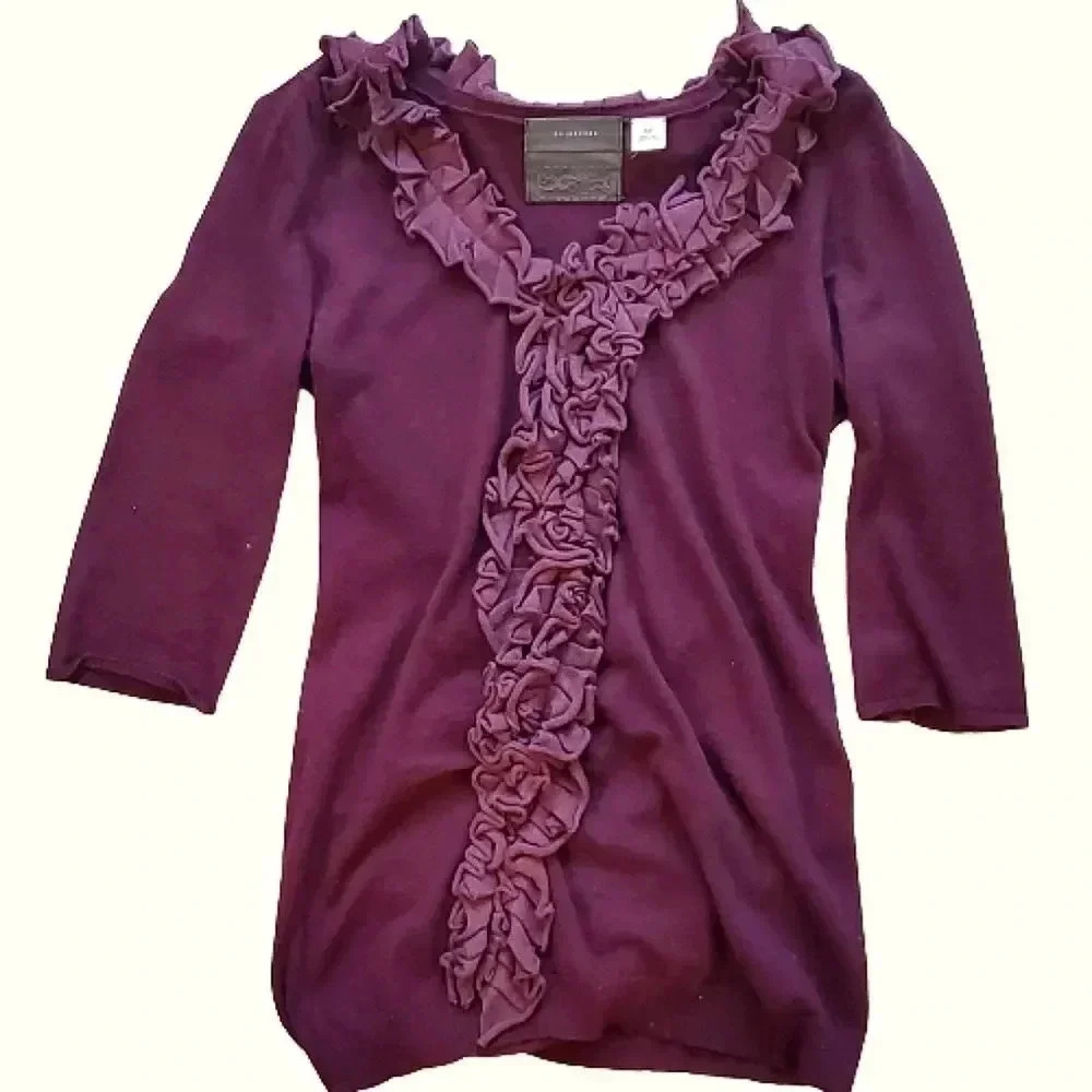 Anthropologie Guinevere Ruffle Front Cardigan – Plum Purple (S/P)